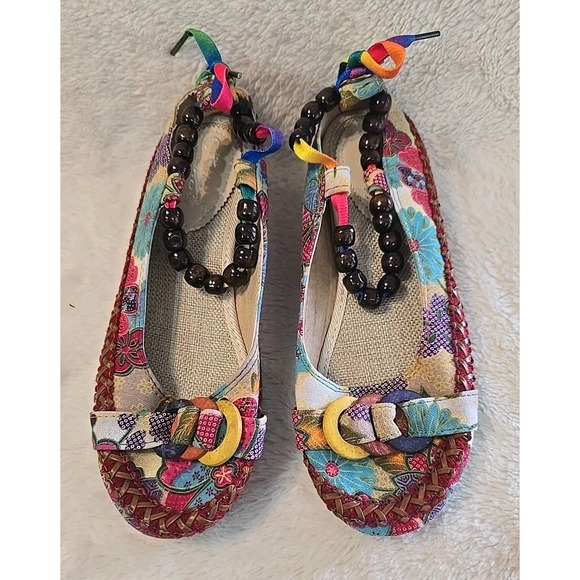Xiruyi Canvas Flats Colorful Rainbow Beads Euro Size 40 U.S. Size 9 - Picture 1 of 13
